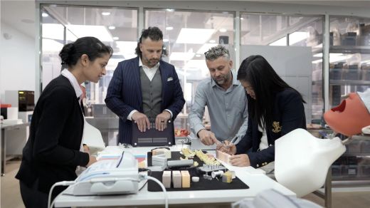 Valdi Blaszak with the OsseoPure team at the lab bench.
